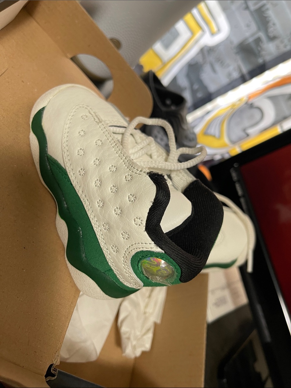 Jordan Kids White and Green Low-Top Basketball Sneakers